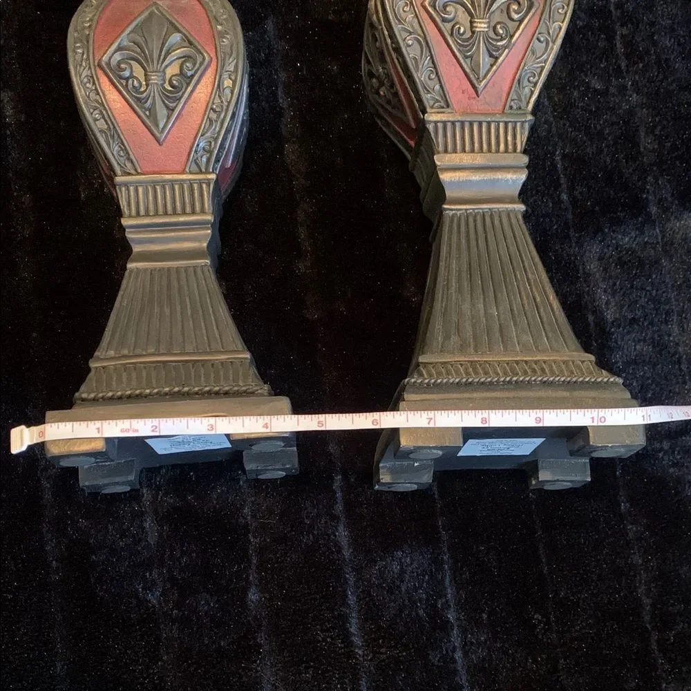 Two Decorative Fluer de Lil Red and Brown Finials for Home Decor - Picture 3 of 8